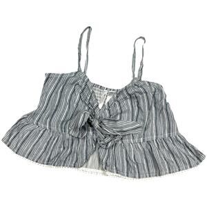 Goa Beachwear by Japna Crop Top Blue White Sleeveless Tie Front‎ NEW Women's M